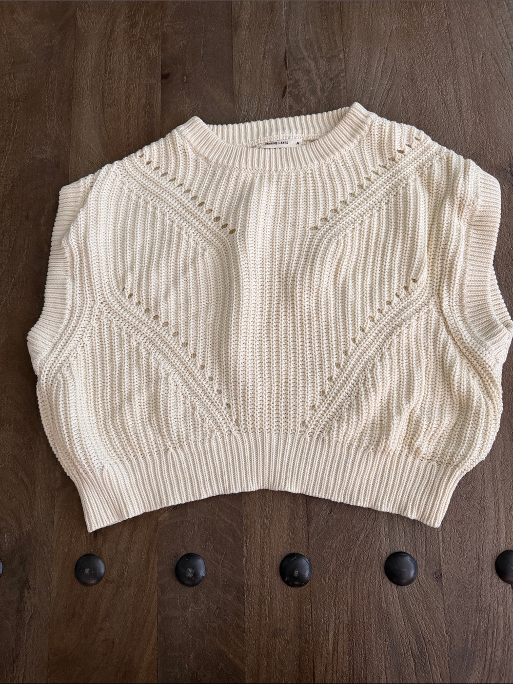 Marine Layer Devon Sweater Vest Chunky Cotton Knit Breathable Cream Medium R83 - Picture 2 of 8